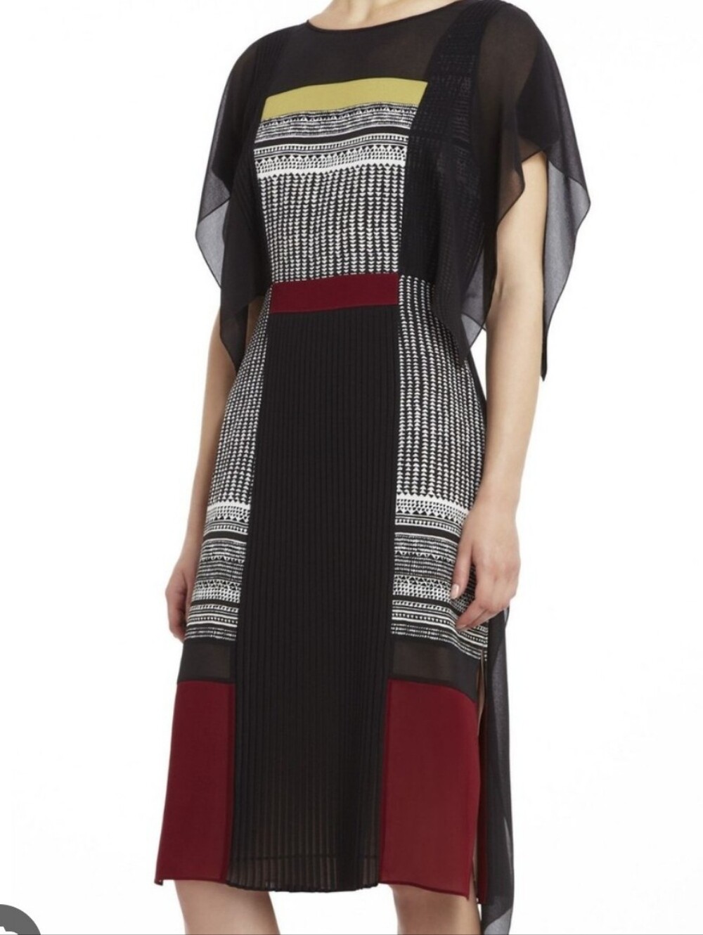 BCBG MAXAZRIA "Caterina" Runway Silk print pleated midi dress Sz S - Picture 2 of 15